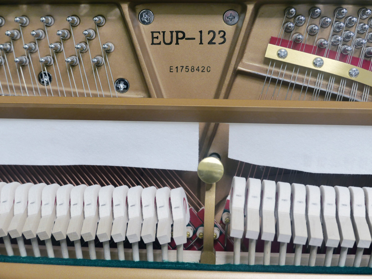 piano vertical Essex EUP123 Chrome #175842 vista frontal numero de serie modelo