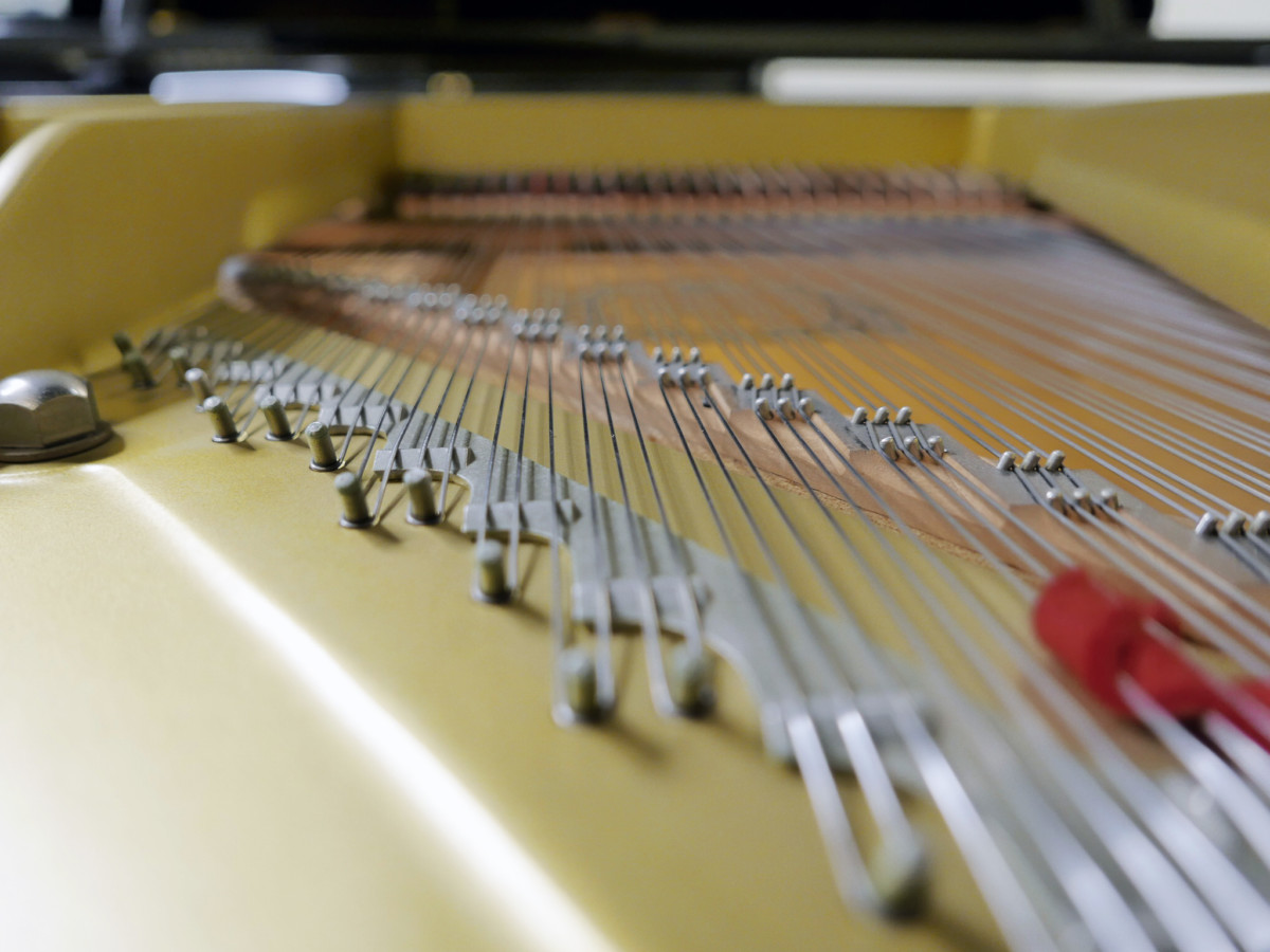 piano de cola Yamaha G2 #5211857 vista trasera cuerdas puentes mecanica interior
